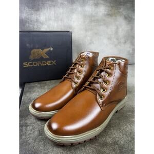 Scordex Mens Tan Boots Size 9 Casual Lace Up Ankle Boots